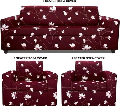 Quirky Home Polyester Floral 3+1+1 Seater Sofa Cover(Maroon Pack of 1)