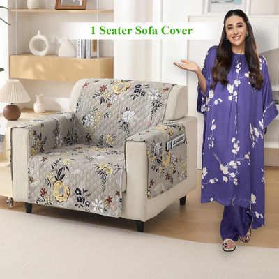 HOKiPO Polyester 1 Seater Sofa Floral Cover(Pack of 1 Floral Ash Grey)