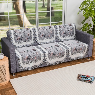 KUBER INDUSTRIES Polyester Floral Sofa Cover(White, Grey Pack of 6)