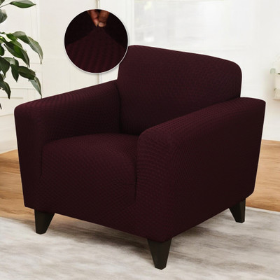 HOUSE OF QUIRK Jacquard Plain 1 Seater Sofa Cover(Wine Pack of 1)