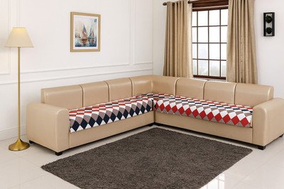 KINGLY Velvet Checkered 3+2 Seater L-Shape Sofa Cover(Pink Print Pack of 2)