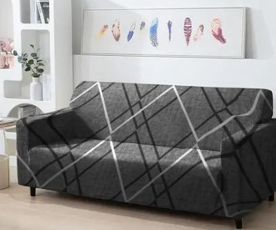 papsun Polyester Geometric 3 Seater Sofa Cover(Grey Pack of 1)