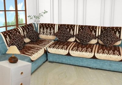 SAWNA Chenille, Velvet Embroidered Sofa Cover(Brown Pack of 11)