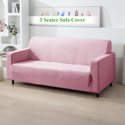 HOKiPO Velvet 3 Seater Sofa Plain Cover(Pack of 1 Pink)