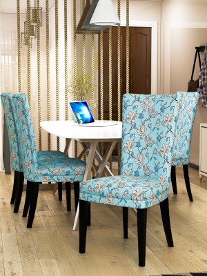 Nendle Polyester Floral Chair Cover(Blue Pack of 4)