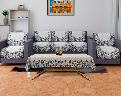 HOMESTIC by Kuber Industries Velvet 3+1+1 Seater Sofa Floral Cover(Pack of 11 Grey)