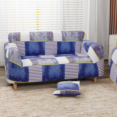 lukzer Polyester Geometric 2 Seater Sofa Cover(Multi Patch Design Pack of 1)