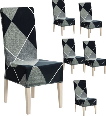 Magic Cover Polyester Abstract Chair Cover(Black Pack of 6)