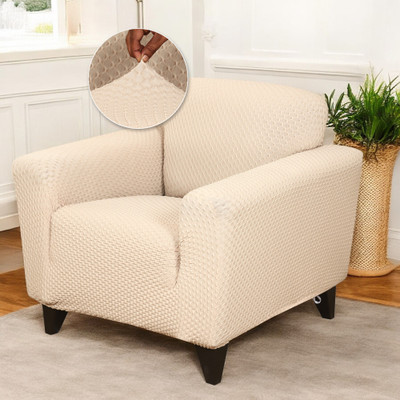 HOUSE OF QUIRK Jacquard Plain 1 Seater Sofa Cover(Beige Pack of 1)