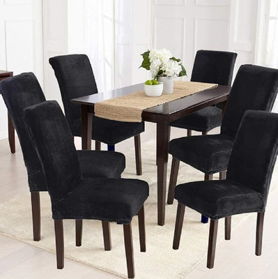 TURIYA Velvet 1 Seater Chair Plain Cover(Pack of 6 Black)