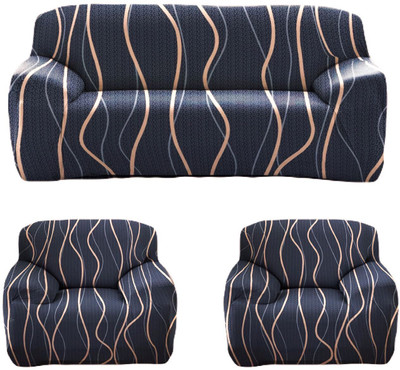 papsun Polyester Floral 3+1+1 Seater Sofa Cover(Blue Pack of 1)