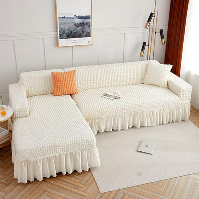 Magic Cover Polyester Plain 3 Seater Sofa Cover(Beige Pack of 1)