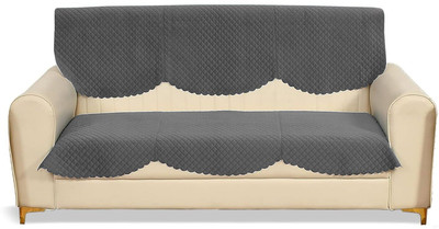 Kailash Velvet Geometric 3 Seater Sofa Cover(Grey Pack of 1)