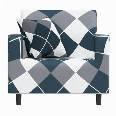 B BESTILO Polyester Checkered 1 Seater Sofa Cover(Blue Rhombus Pack of 1)