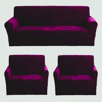 TURIYA Velvet, Generic Plain 3+1+1 Seater Sofa Cover(Vine Pack of 1)