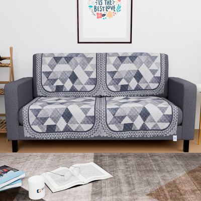 Heart Home Polyester Abstract 2 Seater Sofa Cover(White, Grey Pack of 4)