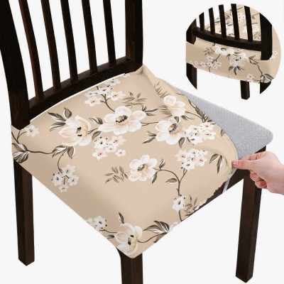 DECORIAN Polycotton Floral Chair Cover(Beige Pack of 6)