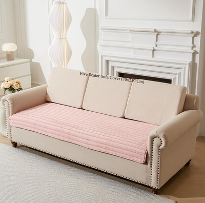 HOUSE OF QUIRK Polyester Checkered 4 Seater Sofa Cover(Pink Pack of 1)