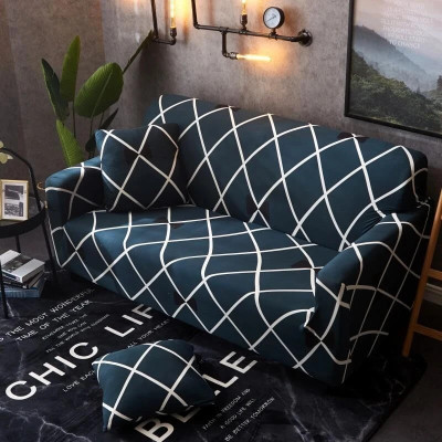 TURIYA Polyester 3 Seater Sofa Geometric Cover(Pack of 1 Green, White)