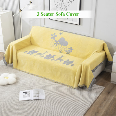 HOKiPO Chenille 3 Seater Sofa Abstract Cover(Pack of 1 Yellow)