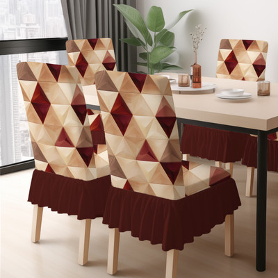 DECORIAN Polycotton 4 Seater Chair Geometric Cover(Pack of 4 Brown Triangle New)