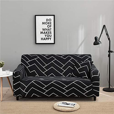 KriShyam Polyester Geometric 3+1+1 Seater Sofa Cover(Black, White Pack of 1)