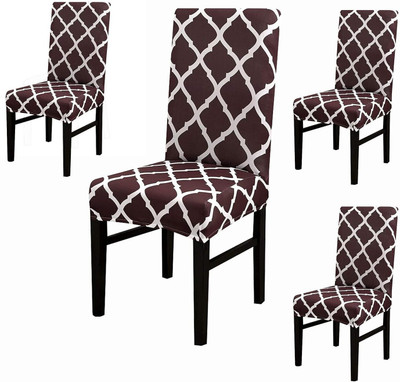 SmartFab Polyester 1 Seater Chair Geometric Cover(Pack of 4 Brown)