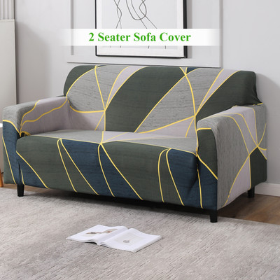 HOKiPO Polyester 2 Seater Sofa Geometric Cover(Pack of 1 Seaweed Geometric Abstract)