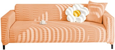 lukzer Jacquard Striped Sofa Cover(1 Seater Sofa cover (1 Seater/Pastel Orange Dotted Stripe SC-069-01) Pack of 1)