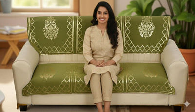 onterio fabs Cotton 3 Seater Sofa Floral Cover(Pack of 2 Light Green)