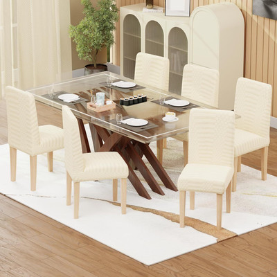 lukzer Jacquard 1 Seater Chair Plain Cover(Pack of 6 Pastel Yellow Dotted Stripe)