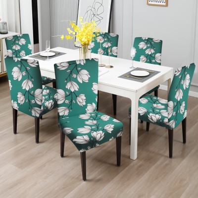 Dakshya Industries Polycotton Floral Chair Cover(Green, White Pack of 6)