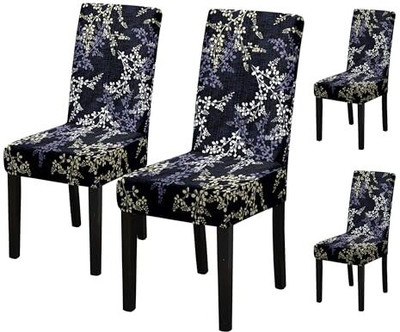 HOUSE OF QUIRK Polyester 1 Seater Chair Floral Cover(Pack of 4 Blue)