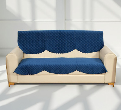 Home Stylish Velvet 3 Seater Sofa Geometric Cover(Pack of 6 Blue)