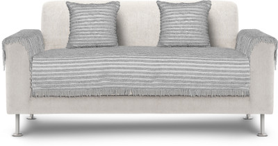 Saral Home Polyester Striped 2 Seater Sofa Cover(Grey Pack of 5)