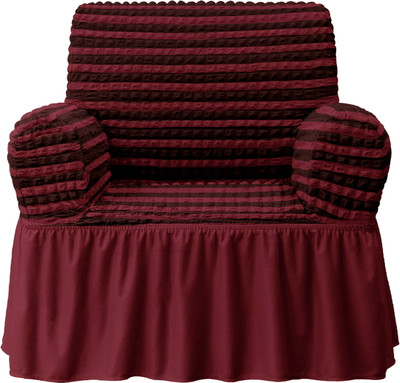 Cortina Polyester Striped 1 Seater Sofa Cover(Maroon, Red Pack of 1)