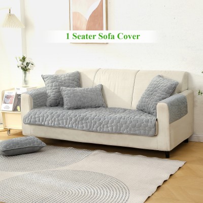 HOKiPO Velvet Abstract Sofa Cover(Moon Grey Pack of 1)