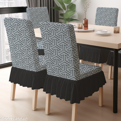 DECORIAN Polycotton 4 Seater Chair Geometric Cover(Pack of 4 Emboss Grey)