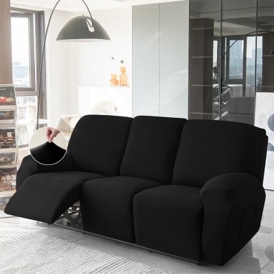 HOKiPO Velvet Plain Sofa Cover(Black Pack of 1)