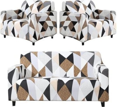 B BESTILO Polyester Geometric 3+1+1 Seater Sofa Cover(Brown Pack of 1)