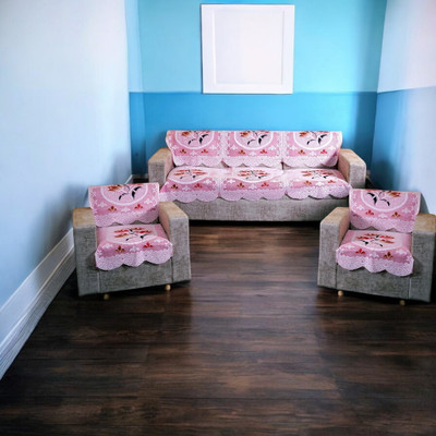 R2H2 Polyester Floral 3+2 Seater Sofa Cover(Pink Pack of 5)