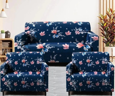 Lakhdata Polycotton Floral 3+1+1 Seater Sofa Cover(Blue Pack of 1)
