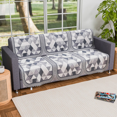 HOMESTIC by Kuber Industries Polyester Floral 3 Seater Sofa Cover(White, Grey Pack of 6)
