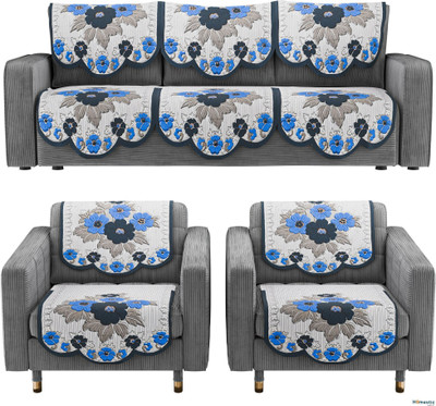 HOMESTIC Cotton 3+1+1 Seater Sofa Floral Cover(Pack of 10 White & Grey)