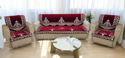 FABDORM Jacquard Damask 3+1+1 Seater Sofa Cover(MAROON Pack of 6)