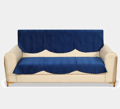 Fashion Throw Velvet 3+1+1 Seater Sofa Geometric Cover(Pack of 2 Navy Blue)