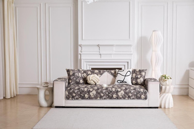 Home Cloud Cotton 3 Seater Sofa Floral Cover(Pack of 1 Grey)