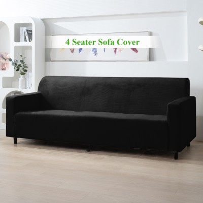 HOKiPO Velvet Plain Sofa Cover(Black Pack of 1)