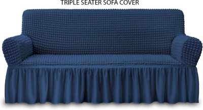Magic Cover Polyester 1 Seater Sofa Striped Cover(Pack of 1 Blue)