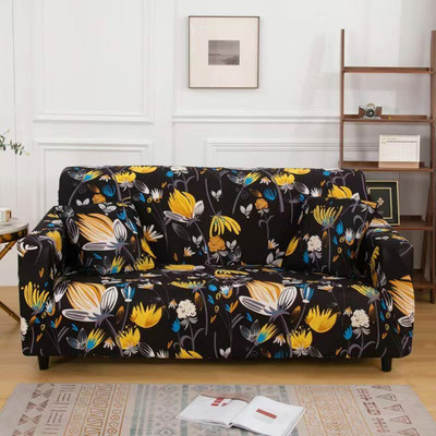 lukzer Polyester Floral 2 Seater Sofa Cover(Yellow Lotus Design Pack of 1)